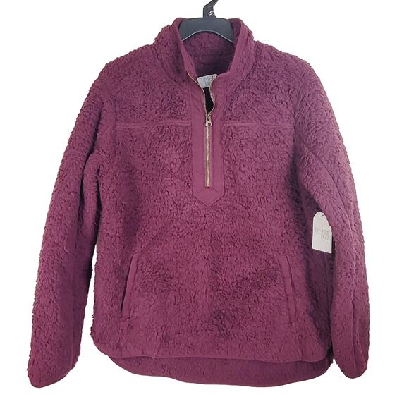 New Time and Tru womens maroon red quarter zip cozy sherpa fleece size large - Picture 1 of 8